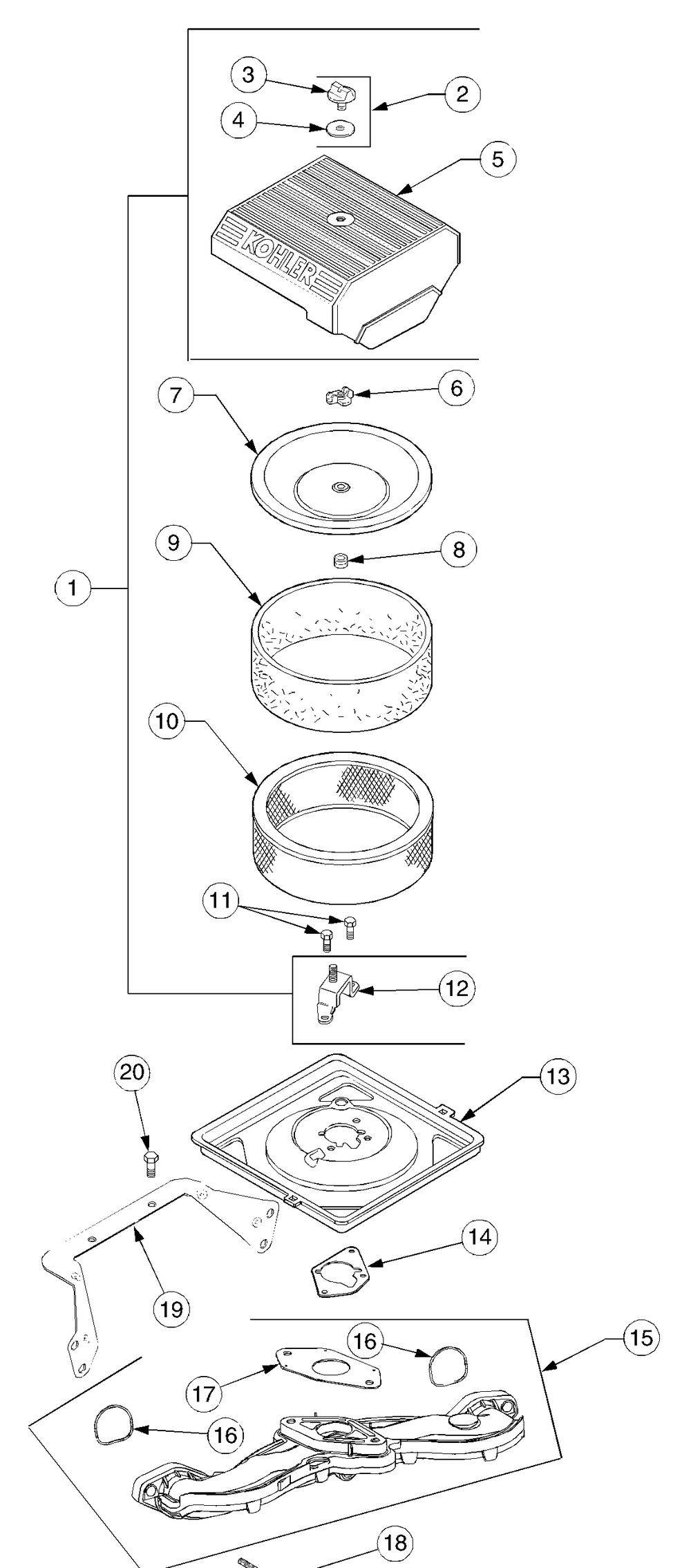 Air Intake And Filtration Diagram and Parts List for GT2544 K015-Before-13A2D7L710 Cub Cadet Lawn Tractor